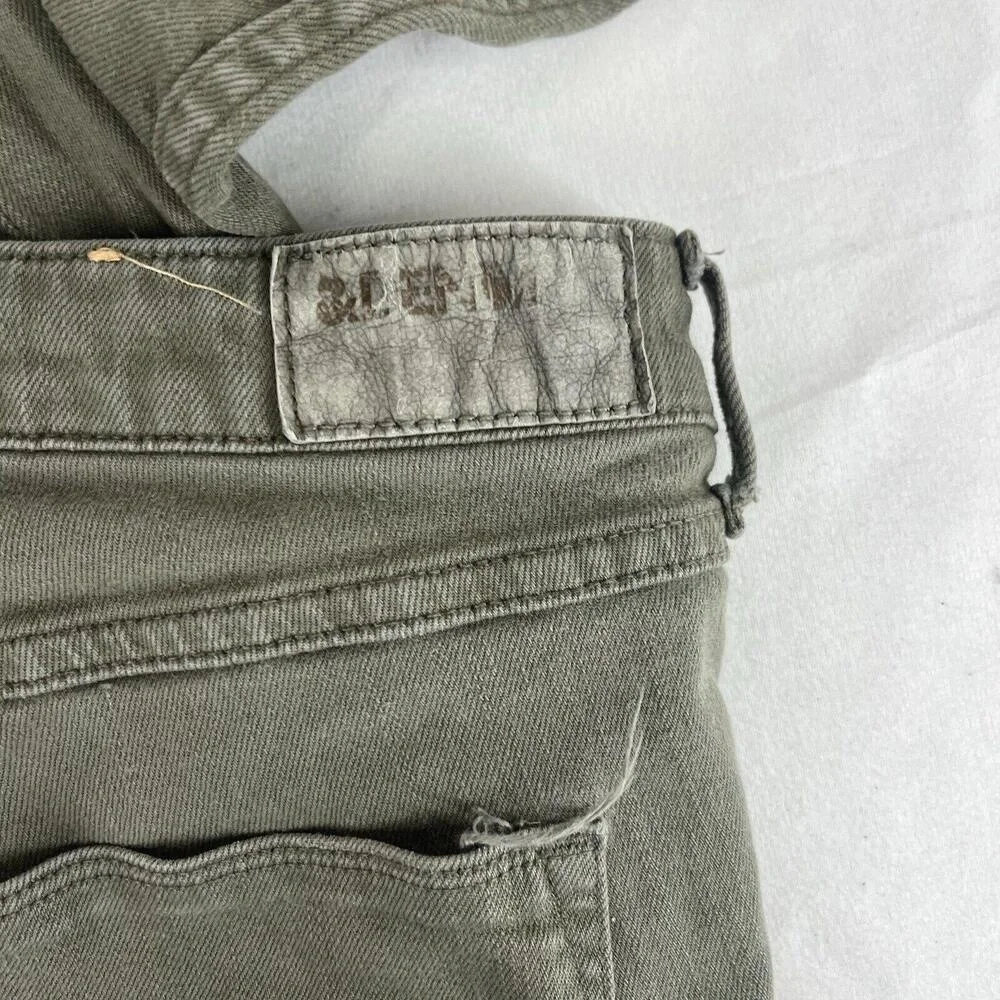 H&M‎ Green Olive Super Skinny Low Waist Distressed Denim Jeans Ripped Knee 31